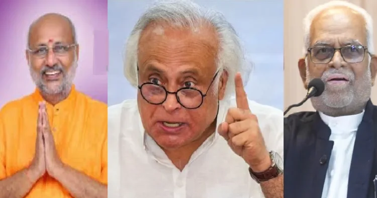 കോണ്‍ഗ്രസ് നേതാവ് ജയറാം രമേശ് (നടുവില്‍) ഉപരാഷ്ട്രപതിയായി വിജയിച്ച എന്‍ഡിഎ സ്ഥാനാര്‍ത്ഥി സി.പി. രാധാകൃഷ്ണന്‍ (ഇടത്ത്) സുദര്‍ശന്‍ റെഡ്ഡി (വലത്ത്)