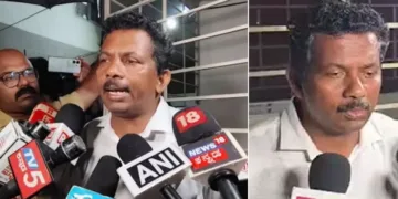 ധര്‍മ്മസ്ഥലയെക്കുറിച്ച് നുണപറയുമ്പോള്‍ ടി. ജയന്തിന് ചുറ്റും മീഡിയക്കൂട്ടം(ഇടത്ത്) പൊലീസ് ജയന്തിന്‍റെ ബെംഗളൂരുവിലെ വാടകവീട് റെയ്ഡ് ചെയ്ത ശേഷം തകര്‍ന്നടിഞ്ഞ ജയന്ത്. മരുന്നിന് രണ്ട് ടിവി ചാനല്‍ പോലുമില്ല (വലത്ത്)