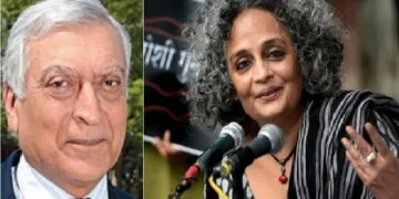 മുന്‍ ഇന്ത്യന്‍ വിദേശകാര്യ സെക്രട്ടറി കന്‍വാല്‍ സിബല്‍(ഇടത്ത്) എഴുത്തുകാരി അരുന്ധതീ റോയി (വലത്ത്)