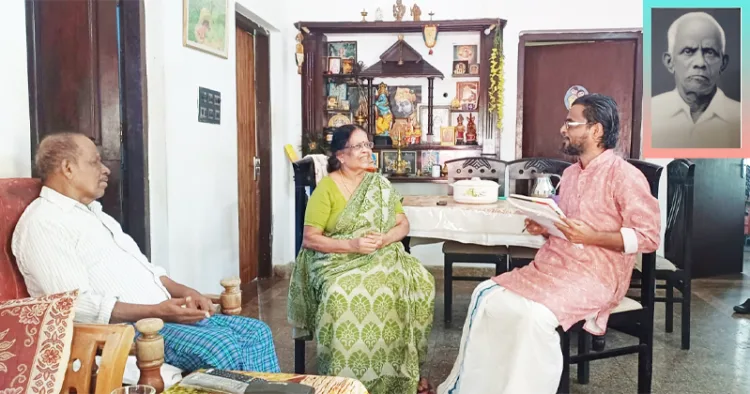 കൊയിലേര്യന്‍ സുമുഖന്റെ മകള്‍ വിമലയില്‍ നിന്നും വിവരങ്ങള്‍ ശേഖരിക്കുന്ന തിരൂര്‍ ദിനേശ്‌