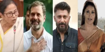 മമത ബാനര്‍ജി, രാഹുല്‍ ഗാന്ധി, വിവേക് അഗ്നിഹോത്രി, പല്ലവിജോഷി (ഇടത്ത് നിന്നും വലത്തോട്ട്)