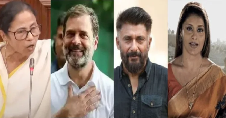 മമത ബാനര്‍ജി, രാഹുല്‍ ഗാന്ധി, വിവേക് അഗ്നിഹോത്രി, പല്ലവിജോഷി (ഇടത്ത് നിന്നും വലത്തോട്ട്)