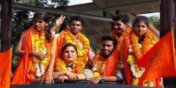 മംഗളൂരു യൂണിവേഴ്സിറ്റി യൂണിയന്‍റെ ആറ് സീറ്റുകളും പിടിച്ചെടുത്ത എബിവിപിയുടെ വിജയാഹ്ളാദം