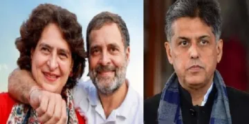 കോണ്‍ഗ്രസ് നേതാവ് മനീഷ് തിവാരി (വലത്ത്)