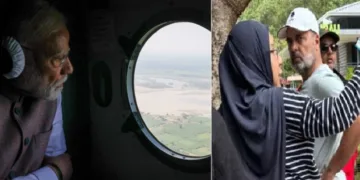 പ്രധാനമന്ത്രി മോദി പഞ്ചാബിലെത്തി പ്രളയക്കാഴ്ചകള്‍ കാണുന്നു (ഇടത്ത്) രാഹുല്‍ ഗാന്ധി മലേഷ്യന്‍ ടൂറില്‍ (വലത്ത്)