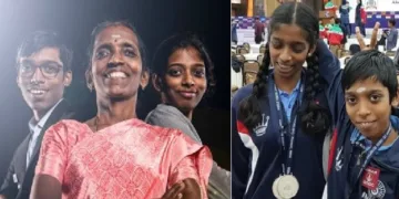 അമ്മ നാഗലക്ഷിയോടൊപ്പം പ്രജ്ഞാനന്ദയും വൈശാലിയും (ഇടത്ത്) വൈശാലിയും പ്രജ്ഞാനന്ദയും കുട്ടികളായിരുന്നപ്പോള്‍ (വലത്ത്)