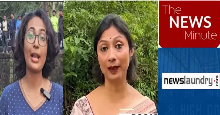 ധര്‍മ്മസ്ഥലയെക്കുറിച്ച് ന്യൂസ് മിനിറ്റ് റിപ്പോര്‍ട്ടര്‍മാര്‍ റിപ്പോര്‍ട്ട് ചെയ്യുന്നു (ഇടത്ത്) ചാനലുകളുടെ ലോഗോ (വലത്ത്)