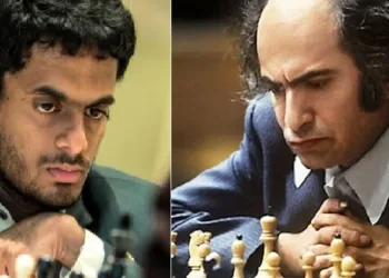 ഇന്ത്യയുടെ ചെസ് താരം നിഹാല്‍ പി സരിന്‍ (ഇടത്ത്) കഴിഞ്ഞ കാല റഷ്യന്‍ ചെസ് താരം മിഖയേല്‍ ടാള്‍ (വലത്ത്)