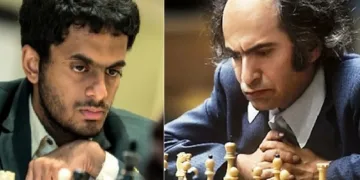 ഇന്ത്യയുടെ ചെസ് താരം നിഹാല്‍ പി സരിന്‍ (ഇടത്ത്) കഴിഞ്ഞ കാല റഷ്യന്‍ ചെസ് താരം മിഖയേല്‍ ടാള്‍ (വലത്ത്)