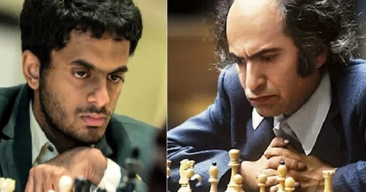 ഇന്ത്യയുടെ ചെസ് താരം നിഹാല്‍ പി സരിന്‍ (ഇടത്ത്) കഴിഞ്ഞ കാല റഷ്യന്‍ ചെസ് താരം മിഖയേല്‍ ടാള്‍ (വലത്ത്)