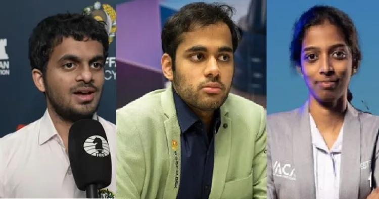 നിഹാല്‍ സരിന്‍ (ഇടത്ത്) അര്‍ജുന്‍ എരിഗെയ്സി (നടുവില്‍) വൈശാലി (വലത്ത്)