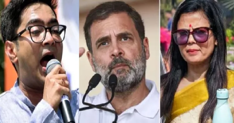 തൃണമൂല്‍ എംപി അഭിഷേക് ബാനര്‍ജി (ഇടത്ത്) മഹുവ മൊയ്ത്ര (വലത്ത്)