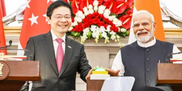 പ്രധാനമന്ത്രി നരേന്ദ്രമോദിയും സിങ്കപ്പൂര്‍ പ്രധാനമന്ത്രി ലോറന്‍സ് വോങ്ങും സംയുക്ത പത്രസമ്മേളനത്തില്‍