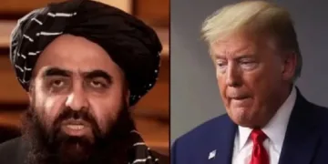 താലിബാന്‍ വിദേശകാര്യമന്ത്രി അമിര്‍ ഖാന്‍ മുത്താഖി (ഇടത്ത്)