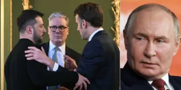 സെലന്‍സ്കി, മാക്രോണ്‍, സ്റ്റാമര്‍ എന്നിവര്‍ (ഇടത്ത്)