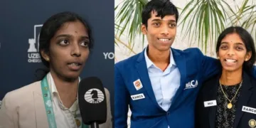 വൈശാലി (ഇടത്ത്) വൈശാലി സഹോദരനായ പ്രജ്ഞാനന്ദയ്ക്കൊപ്പം (വലത്ത്)