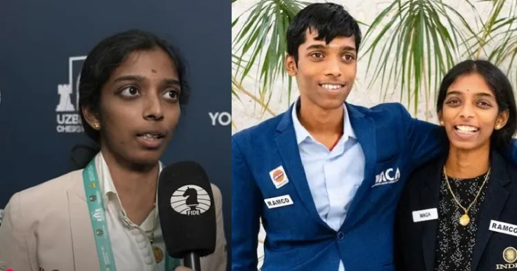 വൈശാലി (ഇടത്ത്) വൈശാലി സഹോദരനായ പ്രജ്ഞാനന്ദയ്ക്കൊപ്പം (വലത്ത്)