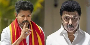 നടന്‍ വിജയ് (ഇടത്ത്) മുഖ്യമന്ത്രി എം.കെ.സ്റ്റാലിന്‍ (വലത്ത്)