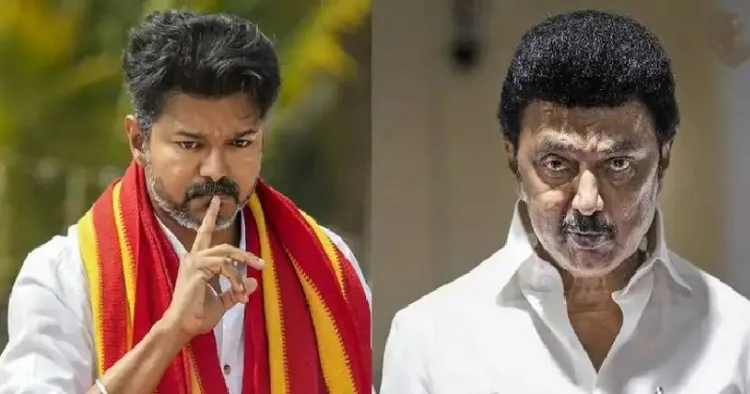 നടന്‍ വിജയ് (ഇടത്ത്) മുഖ്യമന്ത്രി എം.കെ.സ്റ്റാലിന്‍ (വലത്ത്)