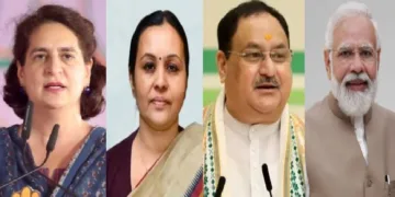 പ്രിയങ്ക ഗാന്ധി, വീണ ജോര്‍ജ്ജ്, ജെ.പി. നദ്ദ, മോദി (ഇടത്ത് നിന്നും വലത്തോട്ട്)