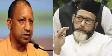 അക്രമം നടത്തിയതിന് യോഗി അറസ്റ്റ് ചെയ്ത ജയിലില്‍ അടച്ച പണ്ഡിതന്‍ തൗഖീര്‍ റാസ ഖാന്‍ (വലത്ത്)