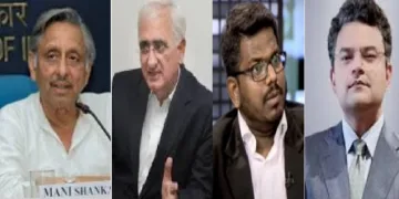 കോണ്‍ഗ്രസ് നേതാക്കളായ മണിശങ്കര്‍ അയ്യരും സല്‍മാന്‍ ഖുര്‍ഷിദും (ഇടത്ത് നിന്നുള്ളവര്‍) ബിജെപി അനുകൂലനിലപാടുള്ള സാമൂഹ്യ നിരീക്ഷകരായ സായി ദീപകും ആനന്ദ് രംഗനാഥനും (വലത്തേയറ്റം)