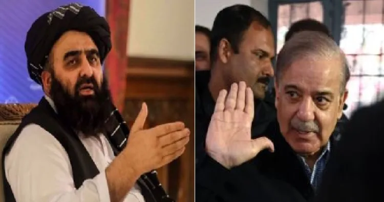 താലിബാന്‍ വക്താവ് ആമിര്‍ ഖാന്‍ മുത്താഖി (ഇടത്ത്) പാകിസ്ഥാന്‍ പ്രധാനമന്ത്രി ഷെഹ്ബാസ് ഷെരീഫ് (വലത്ത്)