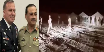 അസിംമുനീര്‍ അമേരിക്കന്‍ സെന്‍ട്രല്‍ കമാന്‍റ് ചീഫ് കുറില്ലയ്ക്കൊപ്പം (ഇടത്ത്) താലിബാന്‍ ആക്രമണത്തില്‍ ഭയന്ന് പാക് പട്ടാളക്കാര്‍ സൈനികപോസ്റ്റില്‍ നിന്നും പേടിച്ചോടുന്ന വീഡിയോ (വലത്ത്)