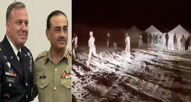 അസിംമുനീര്‍ അമേരിക്കന്‍ സെന്‍ട്രല്‍ കമാന്‍റ് ചീഫ് കുറില്ലയ്ക്കൊപ്പം (ഇടത്ത്) താലിബാന്‍ ആക്രമണത്തില്‍ ഭയന്ന് പാക് പട്ടാളക്കാര്‍ സൈനികപോസ്റ്റില്‍ നിന്നും പേടിച്ചോടുന്ന വീഡിയോ (വലത്ത്)