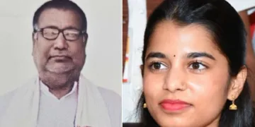 ആര്‍ജെഡി സ്ഥാനാര‍്ത്ഥി ബിനോദ് മിശ്ര (ഇടത്ത്) മൈഥിലി താക്കൂര്‍ (വലത്ത്)