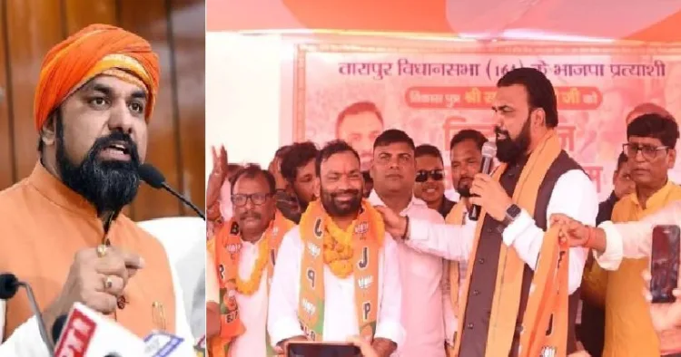 സമ്രാട്ട് ചൗധരി ബിജെപിയുടെ ശക്തനായ സ്ഥാനാര്‍ത്ഥി ബിജെപിയില്‍ ചേരുന്ന വിഐപി പാര്‍ട്ടിയുടെ താരാപൂര്‍ സ്ഥാനാര്‍ഥി ഷകല്‍ദേവ് ബീണ്ഡ്..ബിജെപി സ്ഥാനാര്‍ത്ഥി സമ്രാട്ട് ചൗധരിയെയും കാണാം (വലത്ത്) ബിജെപിയുടെ താരാപൂര്‍ മണ്ഡലം സ്ഥാനാര്‍ത്ഥി സമ്രാട്ട് ചൗധരി (ഇടത്ത്)