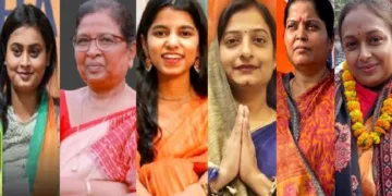 ബീഹാറില്‍ ബിജെപി ടിക്കറ്റില്‍ മത്സരിക്കുന്ന ശ്രേയസി സിങ്ങ്, രേണുദേവി, മൈഥിലി താക്കൂര്‍, നിഷ സിങ്ങ്, കവിതാദേവി, രമാനിഷാദ് (ഇടത്ത് നിന്നും വലത്തോട്ട്) എന്നിവര്‍