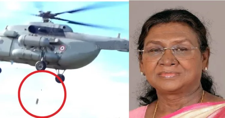 രാഷ്ട്രപതിയുടെ വിമാനത്തില്‍ നിന്നും താഴെ വീണുവെന്ന് പറയുന്ന കറുത്തവസ്തു ചുവന്ന വട്ടത്തില്‍ (ഇടത്ത്)