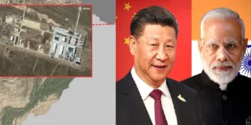 ഇന്ത്യാ-ചൈന അതിര്‍ത്തിയില്‍ ഒരുക്കിയിരിക്കുന്ന ചൈനയുടെ വ്യോമപ്രതിരോധകേന്ദ്രം (ഇടത്ത്)