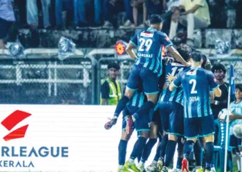 ഫോഴ്‌സ കൊച്ചിയെ തോല്‍പ്പിച്ച കാലിക്കറ്റ് എഫ്‌സി താരങ്ങളുടെ ആഹ്ലാദം