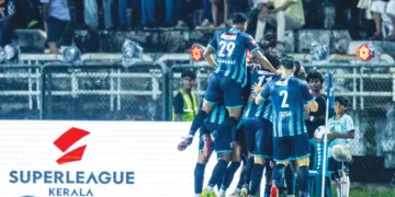 ഫോഴ്‌സ കൊച്ചിയെ തോല്‍പ്പിച്ച കാലിക്കറ്റ് എഫ്‌സി താരങ്ങളുടെ ആഹ്ലാദം