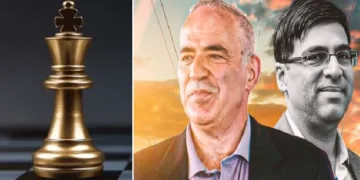 ഗാരി കാസ്പറോവ് (ഇടത്ത്) ആനന്ദ് (വലത്ത്)