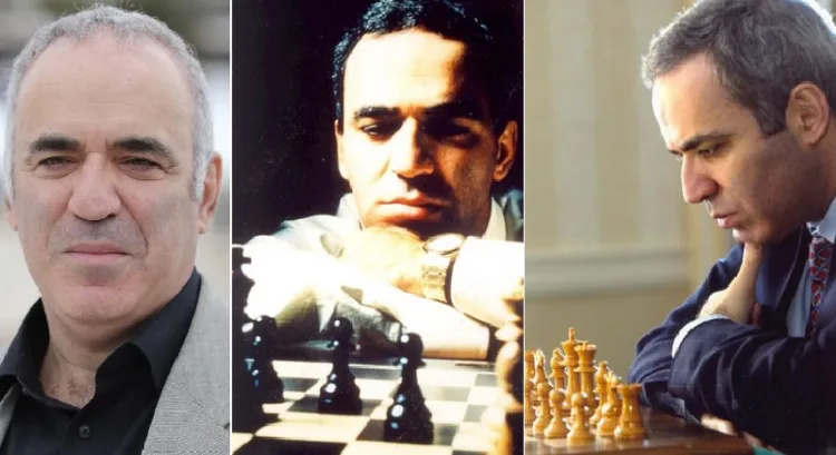 62കാരനായ ഇപ്പോഴത്തെ ഗാരി കാസ്പറോവ് (ഇടത്ത്) ചെസ്സിലെ യുവപ്രതിഭയായ പഴയ കാല ഗാരി കാസ്പറോവ് (നടുവിലും വലത്തും)