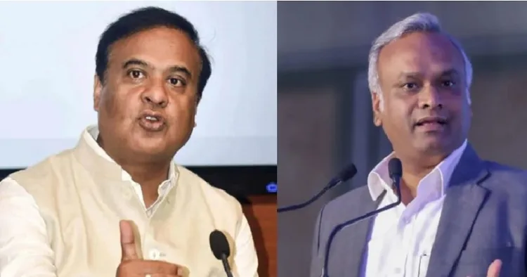 അസം മുഖ്യമന്ത്രി ഹിമന്ത ബിശ്വശര്മ്മ (ഇടത്ത്) കര്ണ്ണാടക ഐടി മന്ത്രി പ്രിയങ്ക് ഖാര്ഗെ (വലത്ത്)