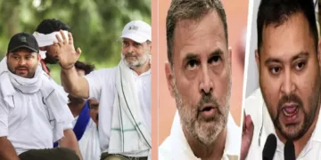 ബീഹാറില്‍ തെരഞ്ഞെടുപ്പ് പ്രചാരണസമയത്ത് കൈകോര്‍ത്ത് പ്രവര്‍ത്തിച്ച് രാഹുലും തേജസ്വി യാദവും(ഇടത്ത്)...സീറ്റു പങ്കുവെയ്ക്കുമ്പോള്‍ ഇരുവരും ബദ്ധ ശത്രുക്കള്‍ (വലത്ത്)