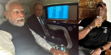 അമേരിക്കയുടെ ചാരസംഘടനയായ സിഐഎയുടെ ഏജന്‍റായ ടെറേസ് ജാക്സന്‍ (വലത്ത്) മോദിയും പുടിനും ചൈനയില്‍ പുടിന്‍റെ സ്വകാര്യ കാറിനുളളില്‍ ചര്‍ച്ച നടത്തുന്നു (ഇടത്ത്)