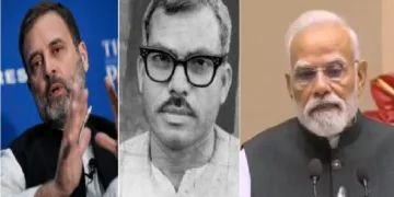 ബീഹാറിലെ ജനങ്ങളുടെ നേതാവായ കര്‍പൂരി താക്കൂര്‍ (നടുവില്‍)