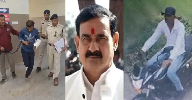 ആസ്ത്രേല്യന്‍ വനിതാ ക്രിക്കറ്റ് താരങ്ങളെ ആക്രമിച്ച അക്കില്‍ ഖാന്‍റെ കയ്യിലും കാലിലും പ്ലാസ്റ്ററിട്ട ചിത്രം (ഇടത്ത്) ബിജെപി ആഭ്യന്തരമന്ത്രി നരോത്തം മിശ്ര (നടുവില്‍) ആസ്ത്രേല്യന്‍ വനിത ക്രിക്കറ്റ് താരങ്ങളെ ഉപദ്രവിക്കാന്‍ അക്കില്‍ ഖാന്‍ ബൈക്കില്‍ പോകുന്നു (വലത്ത്)