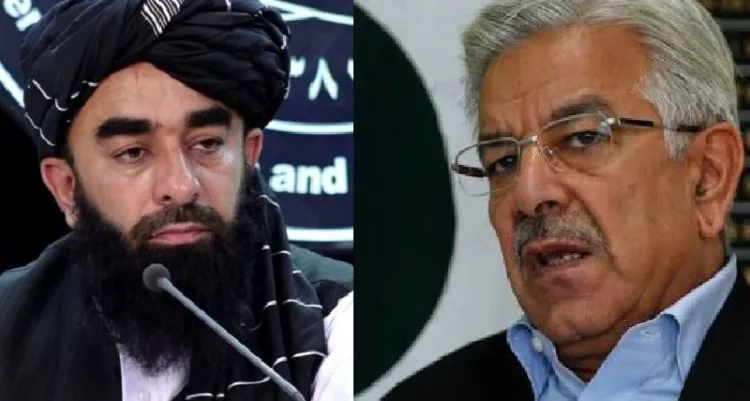 താലിബാന്‍ വക്താവ് (ഇടത്ത്) പാകിസ്ഥാന്‍ പ്രതിരോധമന്ത്രി ഖ്വാജ ആസിഫ് (വലത്ത്)