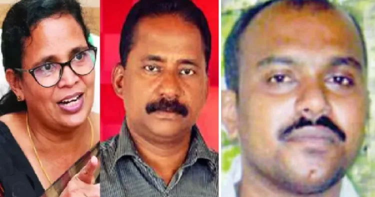 ടി.പി.ചന്ദ്രശേഖരന്‍ വധക്കേസിലെ നാലാം പ്രതിയായ ടി.കെ. രജീഷ് (വലത്ത്) രമ എംഎല്‍എയും ഭര്‍ത്താവ് കൊല്ലപ്പെട്ട ടി.പി. ചന്ദ്രശേഖരനും (ഇടത്ത്)