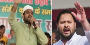 തേജസ്വി യാദവിനെ മുഖ്യമന്ത്രിയാക്കിയാല്‍ വഖഫ് ഭേദഗതി ബില്‍ പാസാക്കിയവരെ കൈകാര്യം ചെയ്യുമെന്ന് പ്രസംഗിക്കുന്ന ആര്‍ജെഡി നേതാവ് (ഇടത്ത്) വഖഫ് ഭേദഗതി ബില്ലിനെതിരെ പ്രസംഗിക്കുന്ന തേജസ്വി യാദവ് (വലത്ത്)