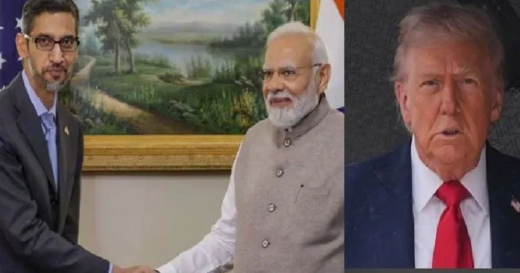 വിശാഖപട്ടണത്ത് എഐ കേന്ദ്രത്തെക്കുറിച്ച് പ്രധാനമന്ത്രിയോട് വിശദീകരിക്കാന്‍ ദല്‍ഹിയില്‍ എത്തിയ ഗൂഗിള്‍ സിഇഒ സുന്ദര്‍ പിച്ചൈ (ഇടത്ത്)