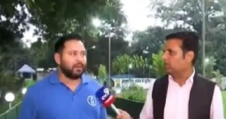 തേജസ്വി യാദവിനോട് ചോദ്യം ചോദിക്കുന്ന മാധ്യമപ്രവര്ത്തകന്