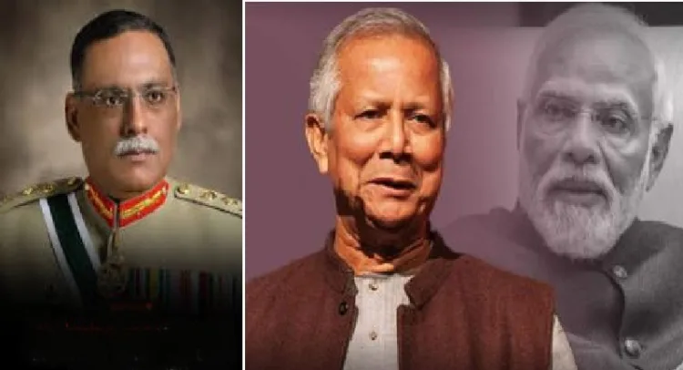 ബംഗ്ലാദേശില്‍ സന്ദര്‍ശനത്തിനെത്തുന്ന പാകിസ്ഥാന്‍ ജനറല്‍ ഷഹീര്‍ ഷംഷദ് മിര്‍സ (ഇടത്ത്) മുഹമ്മദ് യൂനസ് (നടുവില്‍)