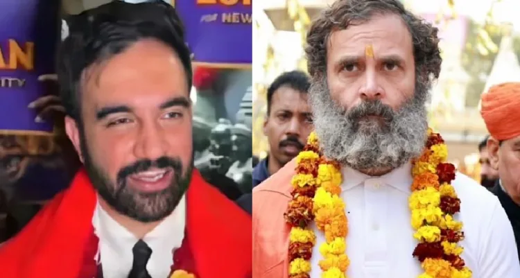 സൊഹ്റാന്‍ മംദാനി ന്യൂയോര്‍ക്കിലെ ക്ഷേത്രങ്ങള്‍ സന്ദര്‍ശിക്കുന്നു (ഇടത്ത്) രാഹുല്‍ ഗാന്ധി 2024ലെ പൊതുതെരഞ്ഞെടുപ്പിന് മുന്‍പ് കശ്മീരിലെ രഘുനാഥക്ഷേത്രം സന്ദര്‍ശിക്കുന്നു (വലത്ത്)